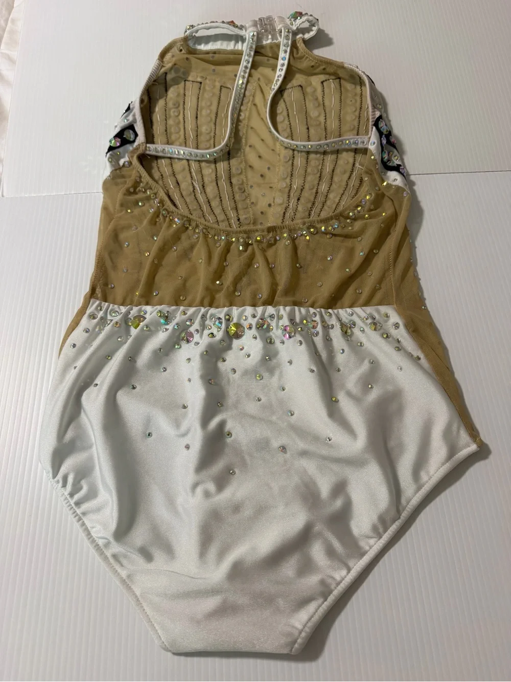 Glamour solo dance costume black white embellished rhinestone leotard MA adult